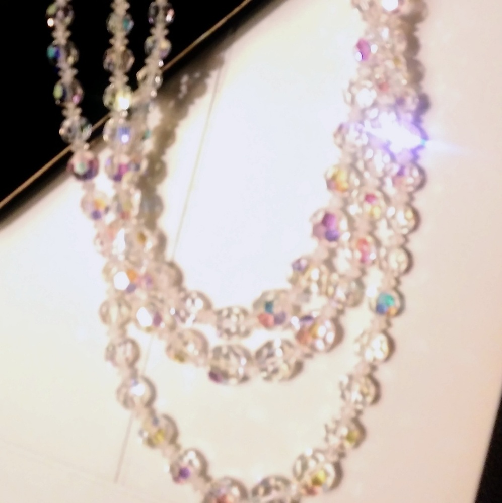 Crystal Bead 3 strand Necklace. Sparkle, rinestone